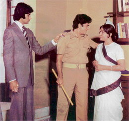 Nirupa Roy in Deewar with Amitabh Bachchan and Shashi Kapoor.