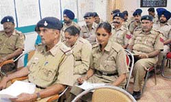 Police personnel attend a programme for ISO 9001:2000 certification at Sector 17 police station, Chandigarh, on Tuesday.