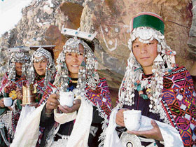 Tribal women in traditional dress at the Ladarcha tribal fair in Kaza on Monday.