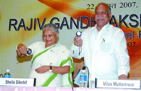 Chief Minister Sheila Dikshit and minister of state for new and renewable energy sources Vilas Muttemwar at the inauguration of the state-level function of Rajiv Gandhi Akshay Urja Divas in the Capital