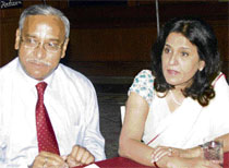 Air India (Northern India) general manager Rohita Jaidka (right) addresses a press conference in Jalandhar on Wednesday.