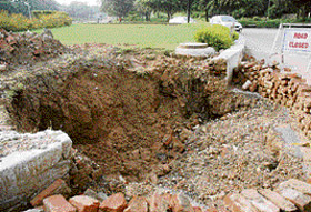 A corner of the Sectors 29, 30, 31 and 32 roundabout dug up for repair work on a water pipeline in Chandigarh
