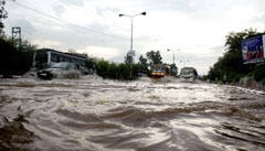 Many roads in Jammu were waterlogged due to heavy rain on Saturday.