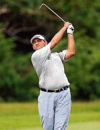 Gaurav Ghei in action during the third round of the Iskandar Johor Open golf tournament in Johor Bahru, Malaysia