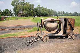 Concrete-mixing machine lying in disuse at Government College, Sector 11, in Chandigarh
