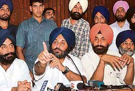 Acting SAD chief Sukhbir Singh Badal addresses a press conference in Jalandhar