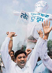 Activists of the Bhartiya Valmik Dharam Samaj protest against the killing of Dalits in Gohana, in Amritsar on Wednesday.
