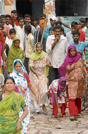 Women protesters pelt stones on the police on Friday