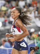 Allyson Felix of the USA exults after the womens 200m final at the IAAF World Athletics Championships in Osaka on Friday. 
