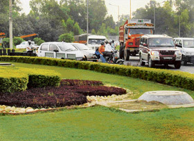 Traffic lights at the Tribune Chowk are not properly synchronised and, as a result, those who enter the rotary when the light goes green are not able to exit properly. This photograph showing the resultant chaos was taken by Karam Singh on Saturday.