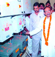 DPCC president Ram Babu Sharma inaugurates 70,000-gallon capacity water harvesting underground tank at Shahdara in the Capital on Saturday.