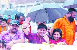 Swapnil Joshi, who enacted the role of Krishna in teleserial Sri Krishna, takes part in a Shobha Yatra to mark Janmashtmi in Jalandhar