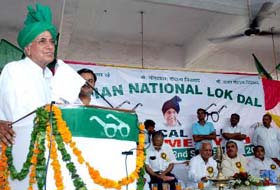Om Prakash Chautala, INLD chief, addresses a gathering at the state medical cell convention of the Indian National Lok Dal at Karnal