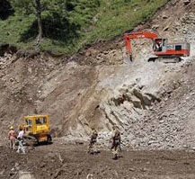 Lush green mountains between Poonch and the Kashmir valley being denuded for constructing the Mughal Road.