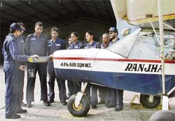Cadets are all ears to an Air Force officer at an NCC camp in Ludhiana on Sunday.