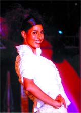 A model showcases a creation by Vikram Mayor at a fashion show in the Capital.