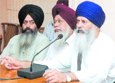 Khalsa action committee leaders address a press meet in Jalandhar on Monday.