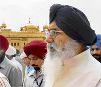 Chief Minister Parkash Singh Badal pays obeisance at the Golden Temple in Amritsar on Monday.