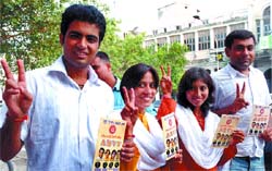 ABVP candidates for DUSU election release their manifesto during a press conference in the Capital on Tuesday