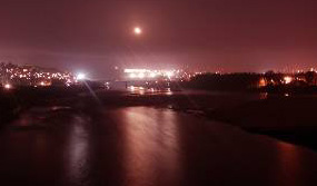 A view of Jammu from the Tawi river bridge on Janmashtami eve on Monday.