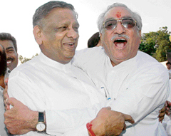 Manga Ram Gupta (left) and A.C. Choudhary look delighted after they were inducted into the Haryana Cabinet