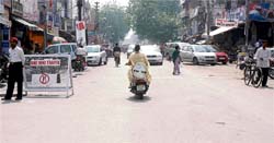 The wide open road of Ghumar Mandi after one-way traffic was introduced there by the traffic police following a sustained campaign by The Tribune.