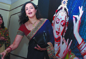 Hema Malini at a press conference on the Festival of Ballets-Krishna Ras, to be held at Siri Fort Auditorium on September 8 and 9 in the Capital