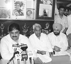 Indian National Lok Dal leader and MP Ajay Chautala addresses mediapersons at the residence of former Naggal MLA Jasbir Mallour in Ambala on Thursday.