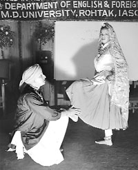 A view of a performance during the workshop on folklore and theatre at MDU in Rohtak, on Saturday.