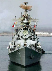 INS Rajput enters the Djibouti harbour on Wednesday. The ship is part of the Western Fleet deployment to West Asia.