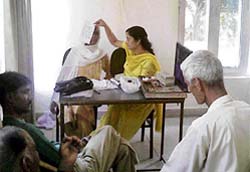 A patient being examined during an eye camp at Lunj village in Kangra district