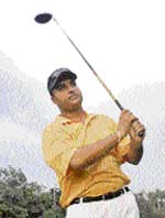 Amandeep Bath of IOCL plays a tee shot during the 28th PSPB Inter-Unit Golf Tournament at the Chandigarh Golf Club