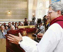 CPM leader Sita Ram Yechury delivers the inaugural speech at a seminar organised at the Indian Institute of Advanced Study, Shimla, on Friday.