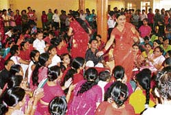 Nepalese women celebrate Teej in Ludhiana on Friday.