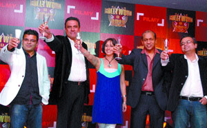 L to R:- Shailesh Kapoor, business head of Filmy, actor Boman Irani, Amita Kaul Basu and Siddhartha Basu, chairman and MD of Synergy Adlabs during a function after announcing the India's first-ever quiz show on Filmy, Bollywood ka Boss, in the Capital on Friday.