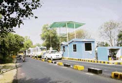 A long queue of vehicles near the Behram toll tax collection centre between Phagwara and Banga