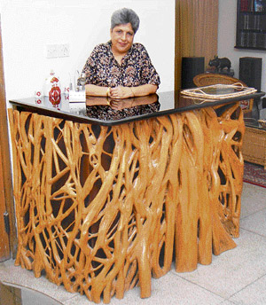 Jeepers creepers: A bar and coffee table (right) made from dried creepers are Ashima Dutts pride and joy.Photos by Manoj Mahajan & Malkiat Singh