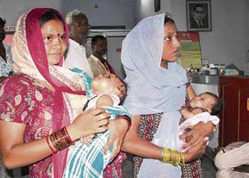 Mothers with their babies, who are suffering from diarrhoea at the Civil Hospital in Ambala Cantt