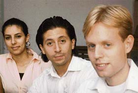 (left to right) Sara Abdulhalim (24), Camilo Goine (24) and Emil Akander (23) at the department of laws at PU