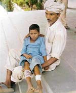 Kiranpal of Peeruwala village of Yamunanager with his daughter Kajal outside the deputy commissioners office