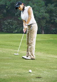 Nitika Jadeja in action on the second day of the Womens Professional Golf Tour event at the Chandigarh Golf Club on Thursday.