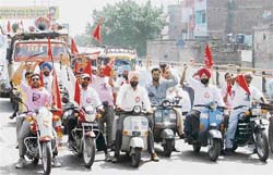 A rally being taken out by various organisations to mark the birth centenary of Shaheed Bhagat Singh in Ludhiana on Sunday