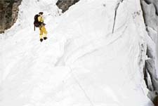 Crossing the icefall at the foot of Nun. 