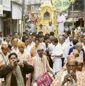 A rath yatra being taken out on the occasion of Das Lakshan Parva in Karnal on Tuesday.