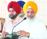 Jails, tourism and culture minister Hira Singh Gabria addresses press meet in Jalandhar.