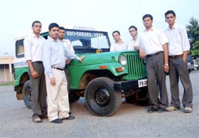 CT students with their jeep which runs on bio-diesel