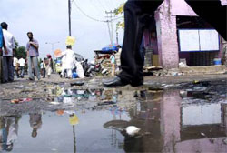 Water-logged entrance to the interstate bus stand in Jammu.