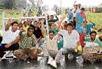 Members of the Unemployed PTI Teachers Union stage a protest in Chandigarh on Thursday.