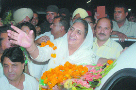 Bhattal being welcomed during visit to Jalandhar on Thursday.