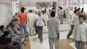 A rush of visitors at the OPDs and corridors of GMSH-16 on Friday.